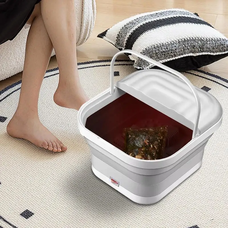 Electric Heated Foot Bath Foldable Foot Bath Bucket For Travel Portable Tub Roller Massager Red Light Household