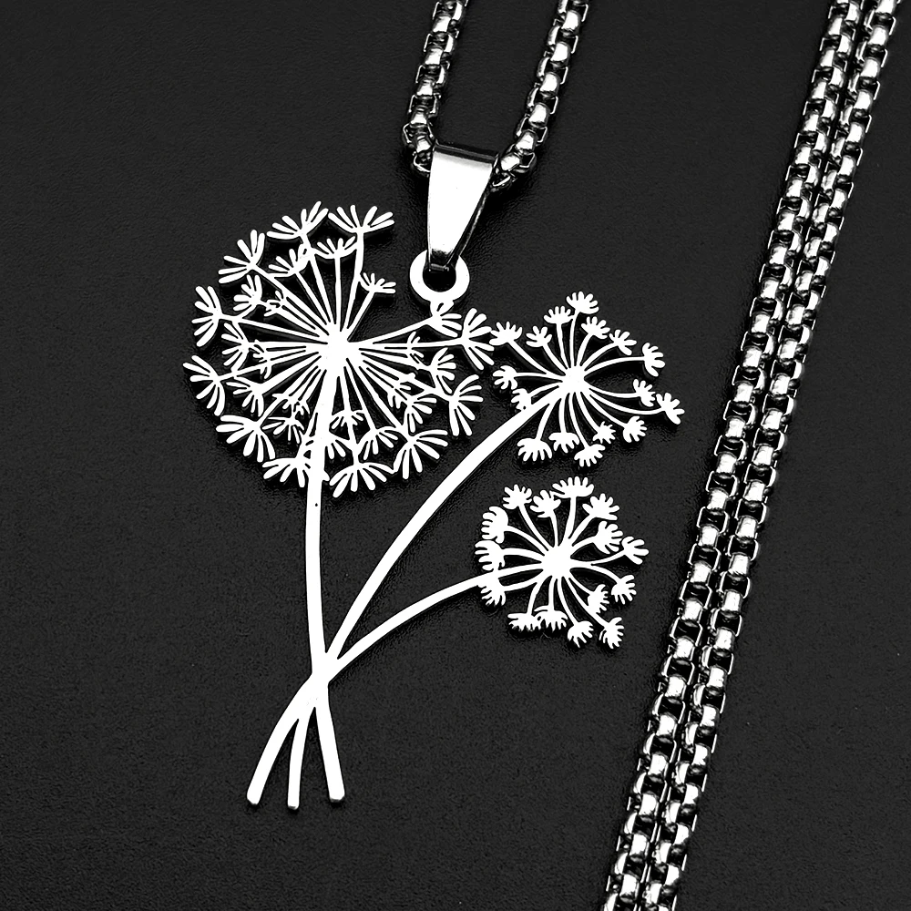 Löwenzahn-Anhänger Halskette für Damen und Herren, Edelstahl, Goldfarben, Eleganter Blumen-Charm, Ästhetische BFF-Glückskette, Schmuckgeschenk