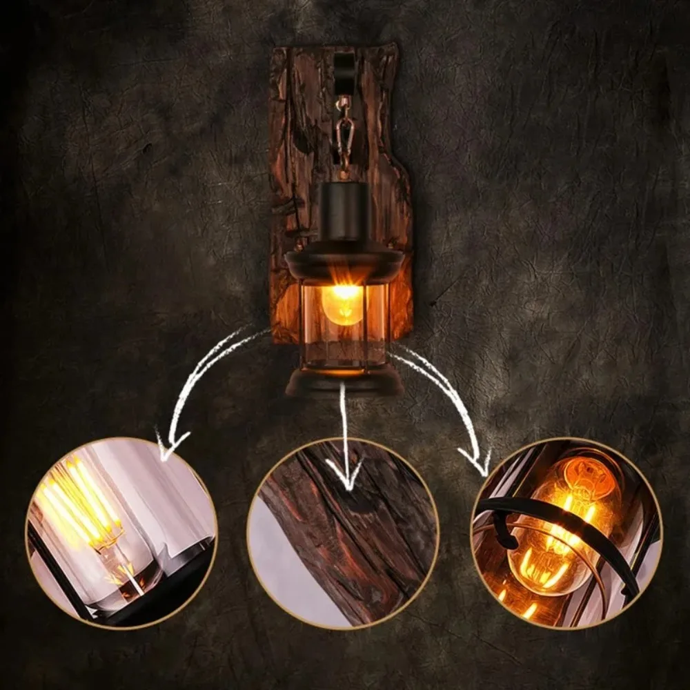 Retro Wooden Design Wall Lampshade Apply for Home Kitchen Corrior Living Room Decorative Lighting Fixtures Black Wall Light