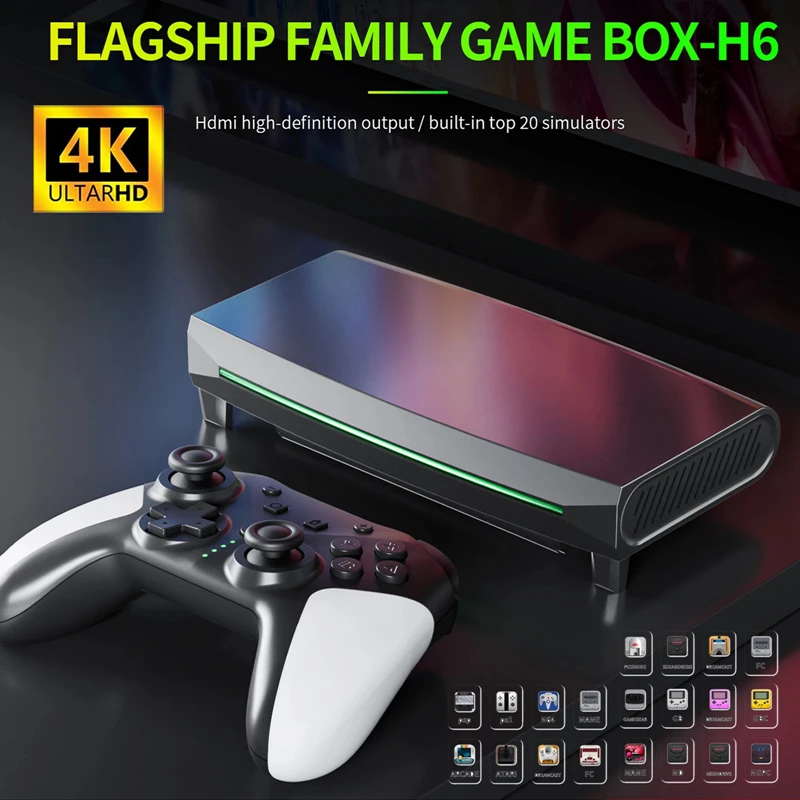 Console Per Videogiochi H6 Aggiornata Retro Family 4K Gamebox 2.4G Controller Wireless Ricaricabile 40000 Giochi Psp N64 Ps1