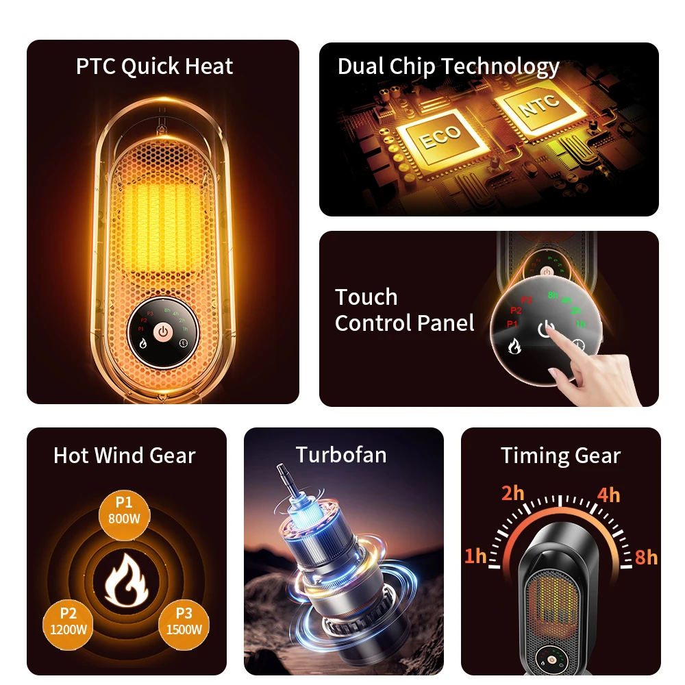 1000 W elektrische Heizung, tragbare Mini-Desktop-Heizlüfter, intelligentes Heißluftgebläse, Zuhause, Schlafzimmer, Büro, Wärmemaschine für den Winter – Detail 3