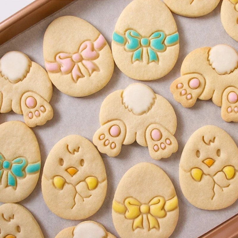 Cartoon Easter Egg Cookie Embosser Mold Cute Bunny Chick Shaped Fondant Icing Biscuit Cutting Die Set Baking Cake Decoating Tool cookie cutter,baking mold,cookie mould,cookie printing mold,fondant cutter,baking decorating tools,cookie maker press kit,cake lace mold