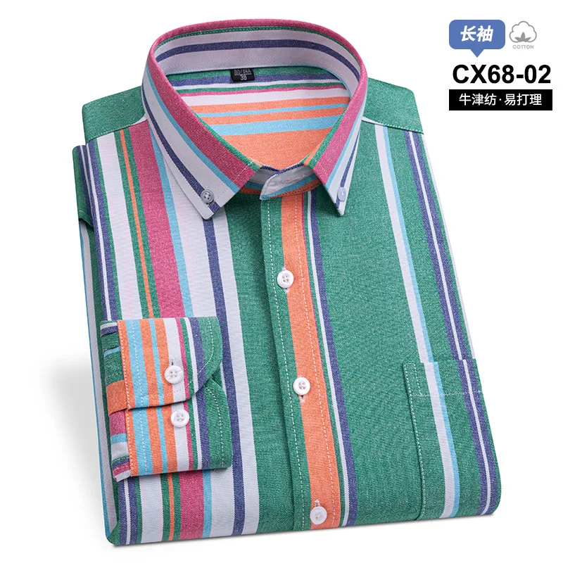 Men's long-sleeved Oxford cotton anti-wrinkle business casual checkered no-iron breathable slimming