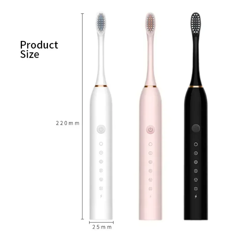 Sonic Electric Toothbrush Set for Adults Six Speed Mode Waterproof Soft Brush Head USB Rechargeable High Frequency Cleaning 6