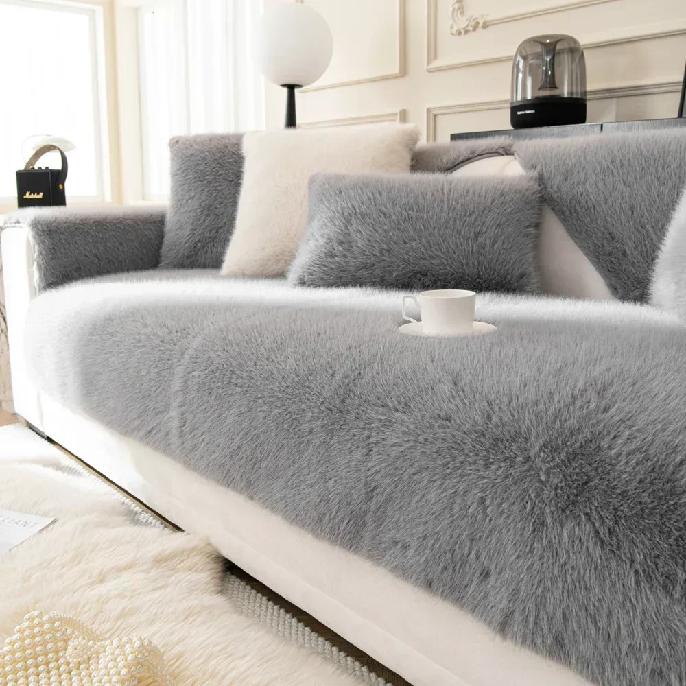 Rabbit Velvet Sofa Cover Three-Dimensional Thickened Warm Living Room Sofa Cushion Non-Slip Massage Plush Sofa Back Cushion 5