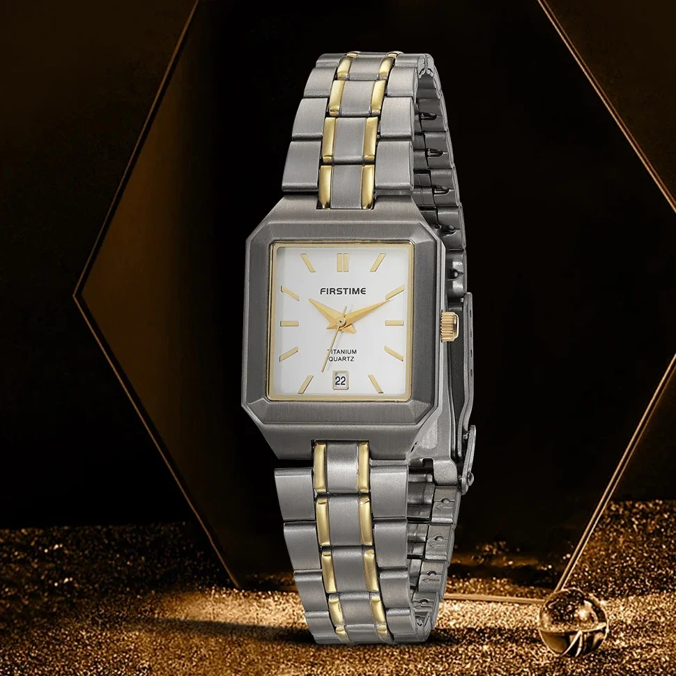 BERNY Square Titanium Quartz Watch for Women Calendar Luxury Gold Tone Wristwatch Waterproof Ultralight Waterproof Ladies Watch
