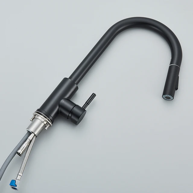 Black Kitchen Faucet Two Function Single Handle Pull Out Mixer  Hot and Cold Water Taps Deck Mounted 6