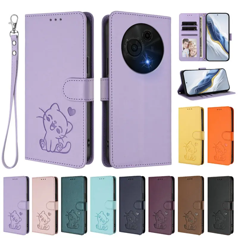 Premium Cat Embossed Leather Wallet Case - Elegant and Versatile Design