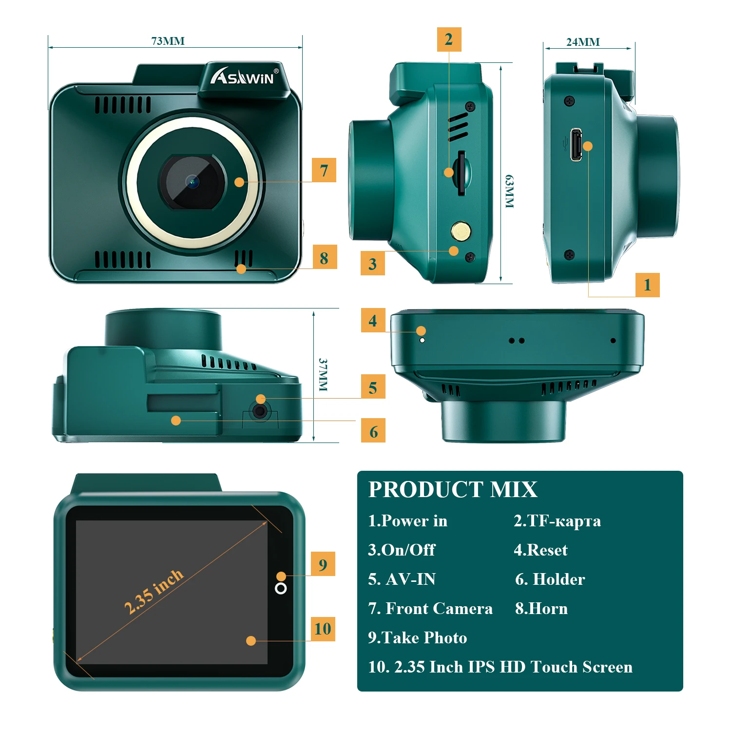 4K ADAS 와이파이 대시 캠 GPS 자동차 카메라, 2.35 인치 터치 IPS 듀얼 카메라, Asawin A18 야간 투시경, LDWS FCWS 24 시간 주차 모드