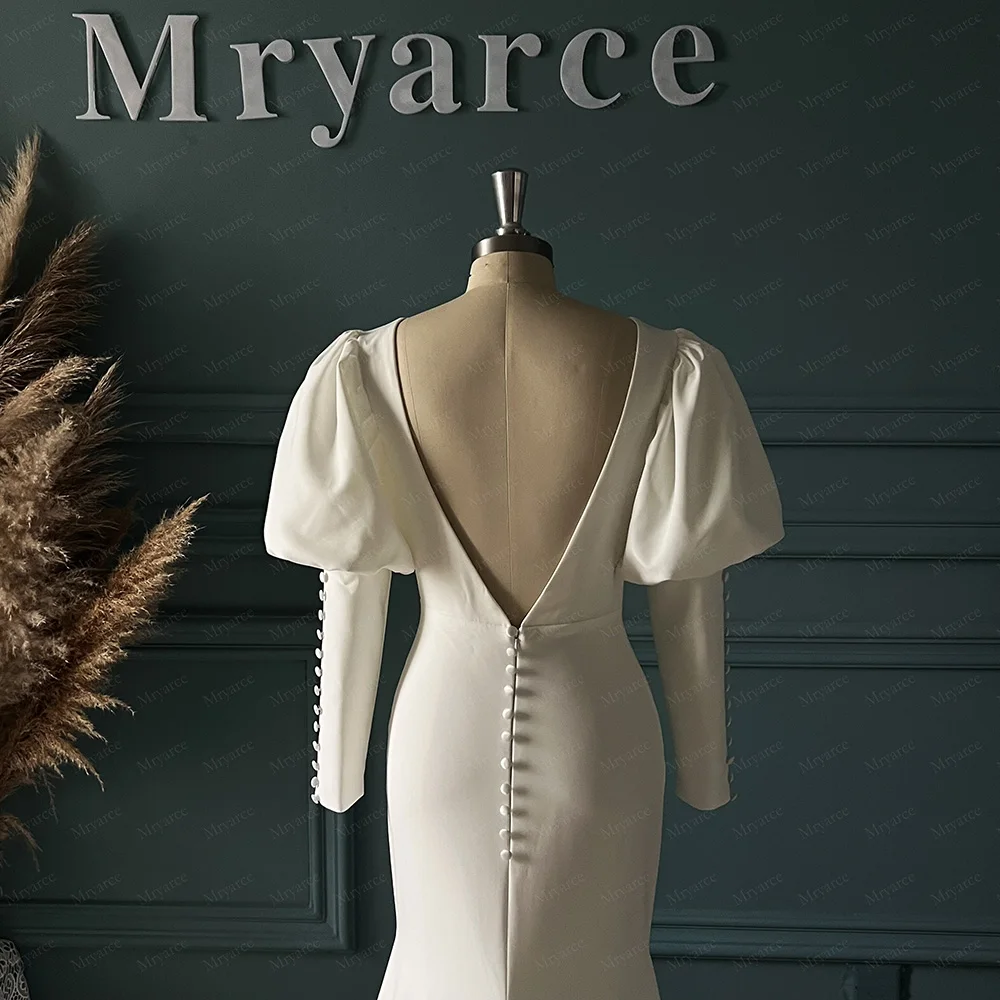 Mryarce Statement Bubble Sleeves Simple Stretch Crepe Wedding Dress V Neck Mermaid Bridal Gowns 6