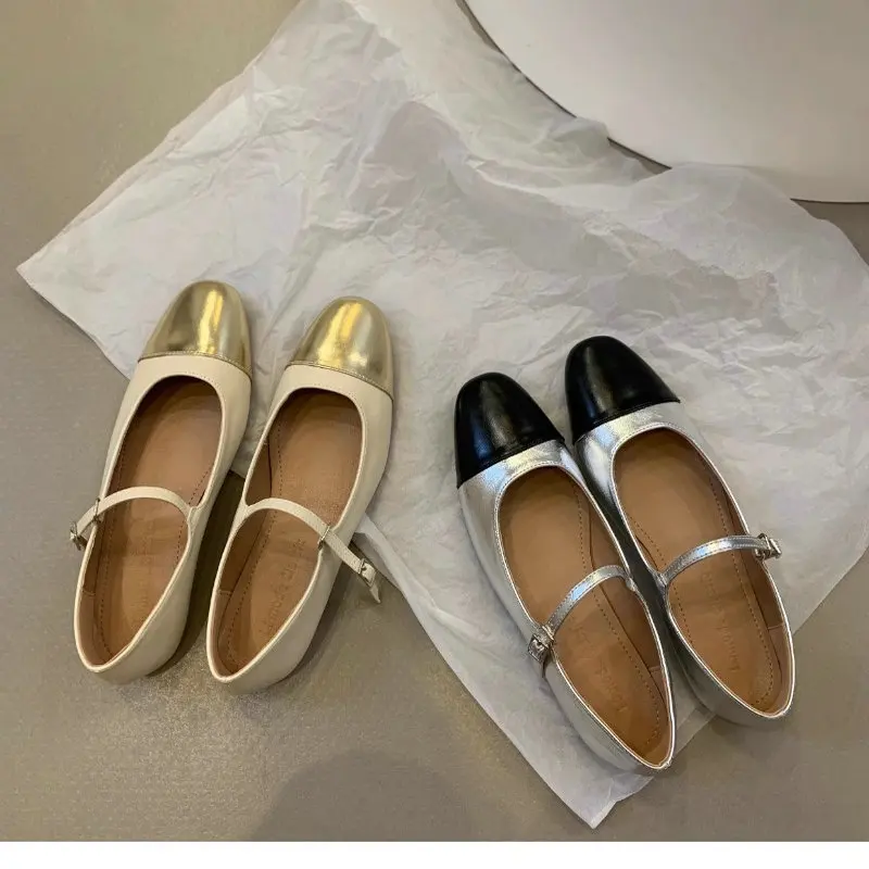 French Gold Flat Shoes for Women's 2025 New Spring Autumn Silver Mary Jane Women Shoes Scoop Shoes Ladies Plus Size 42 43 44 3