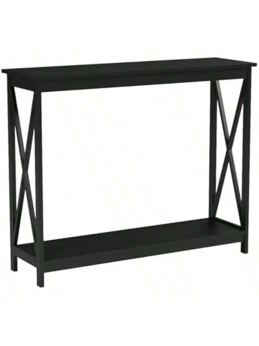 Black Finish 3-Tier X-Design Occasional Console Sofa Table Bookshelf 4