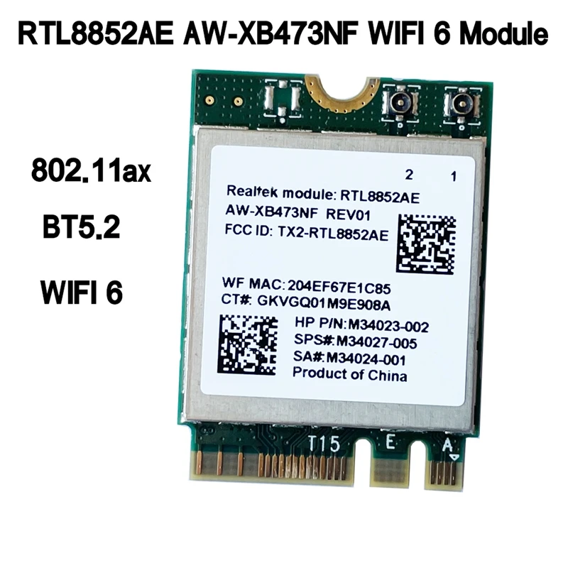 무선 모듈 AW-XB473NF RTL8852AE RTL8852 와이파이 6 MU-MIMO 네트워크 카드, 블루투스 5.2, Win 10 용, 2.4G 5G, 802.11AC/AX