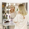 Corner Vanity Desk, Modern Vanity Desk with Drawers and Mirror, Grey Makeup Vanity with Lights, Small Table Makeup Desk 5