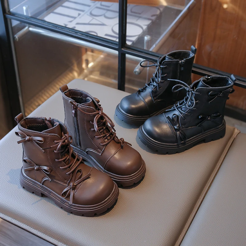 Children's Winter Boots for Girl New Classic Sweet Bowknot Kids Fashion Cotton Boots Thick Bottom Causal Princess Ankle Boots