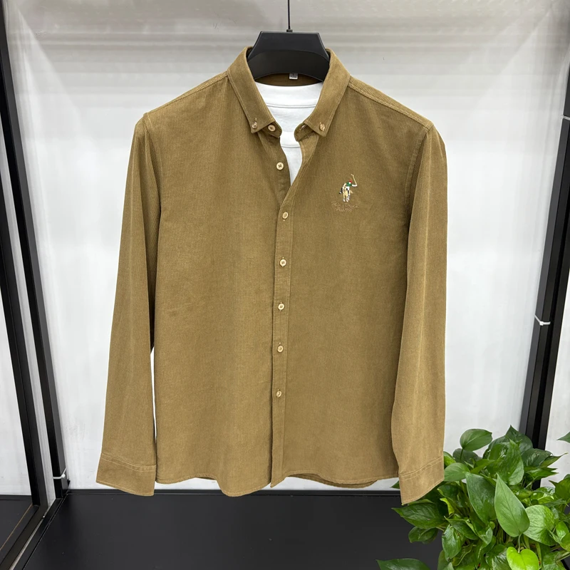 Spring and Autumn New 100% Cotton Long Sleeve Shirt for Men's Business, Leisure, Skin Friendly, Comfortable Collar Shirt Coat