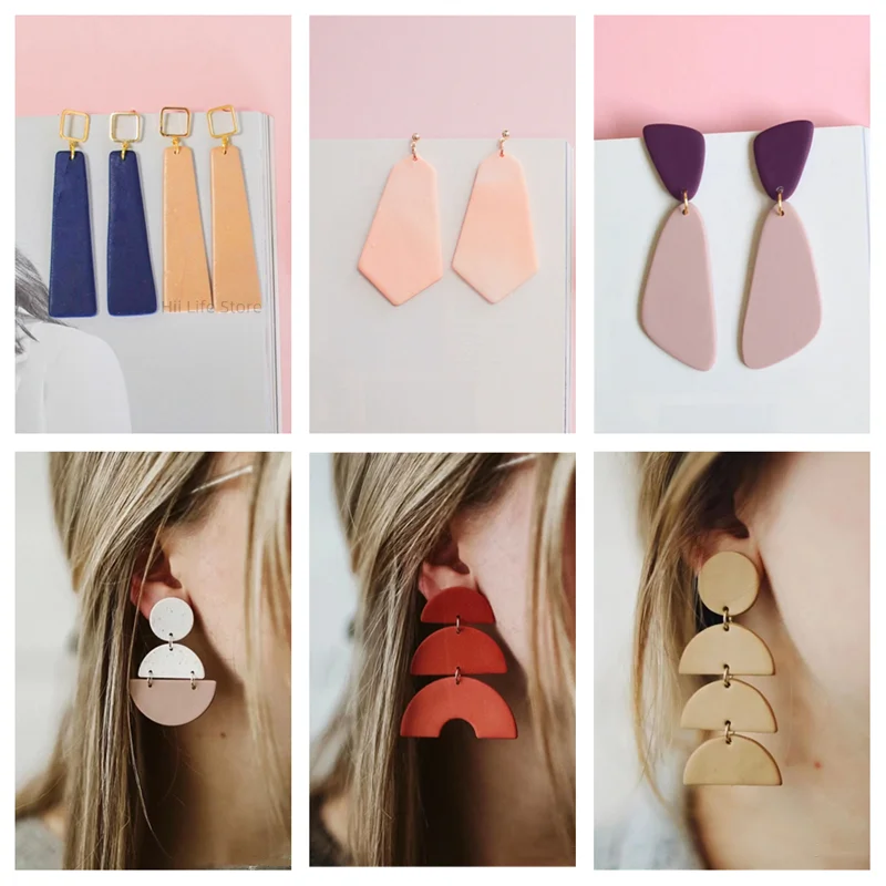 Polymer Clay Cutter Pottery Clay Tools Long Soft Pottery Polymer Clay Cutter Geometric Half Circle Hexagon Flower Mould Craft DIY Earring Jewelry Pendant Making Tool