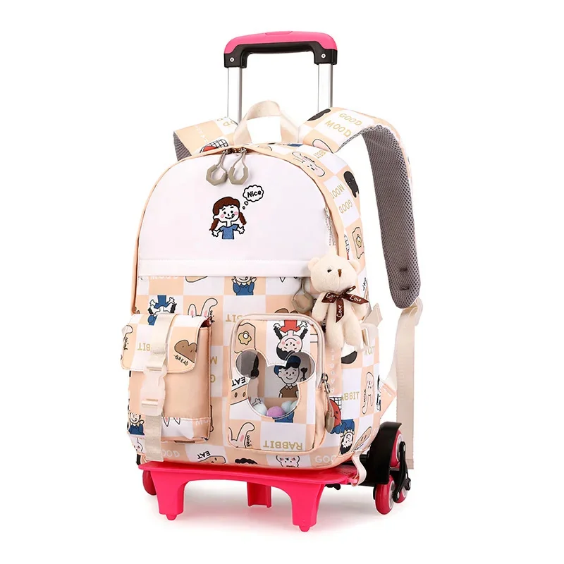 

Camouflage cartoon printed children schoolbag for teenagers Large capacity 2/6 wheel roller school bags Travel trolley backpacks