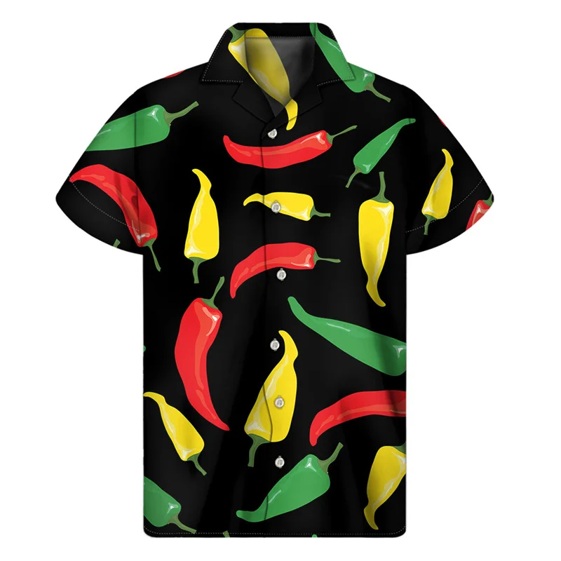 Casual Short Sleeved Shirt Hawaiian Shirt Short Sleeved Shirt Button Down Shirt Colorful Chili Pattern Shirt For Men 3D Print Pepper Hawaiian Shirts Summer Button Short Sleeve Tops Street Lapel Aloha Blouse
