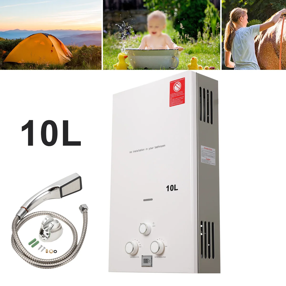 10L 20KW Tankless Propane Water Heater LPG Propane Gas Instant Hot Water Heater Boiler For Outdoor Camping With Shower Head Kit