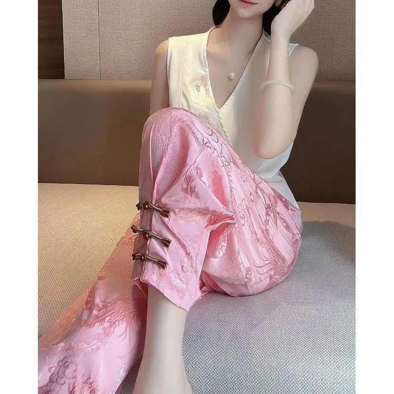 new Chinese syle fashion Chinoiserie casual pants Summer fashion design sense lady women vintage cheongsam trousers