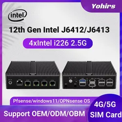12th Gen N100 Industrial Fanless Mini PC J6412/J6413 pfSense Firewall 4xIntel 2.5G i226 LAN 4G 5G Dual Sim Car OPNsense PVE ESXi