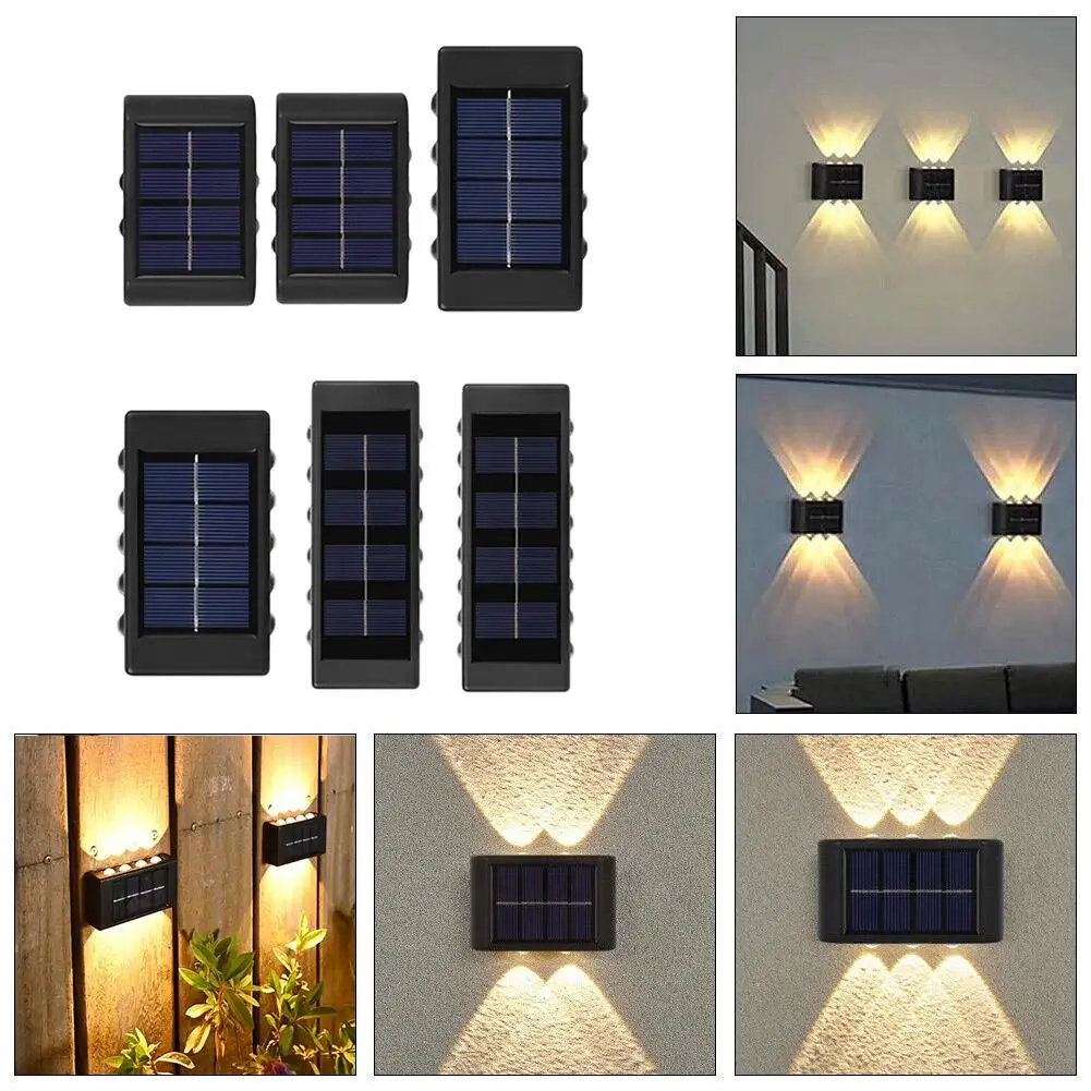 

16/12/10/8/6/4 LED Solar Wall Lamp Outdoor Waterproof Up and Down Luminous Lighting for Garden Fence Decoration Sunlight Li V6T0