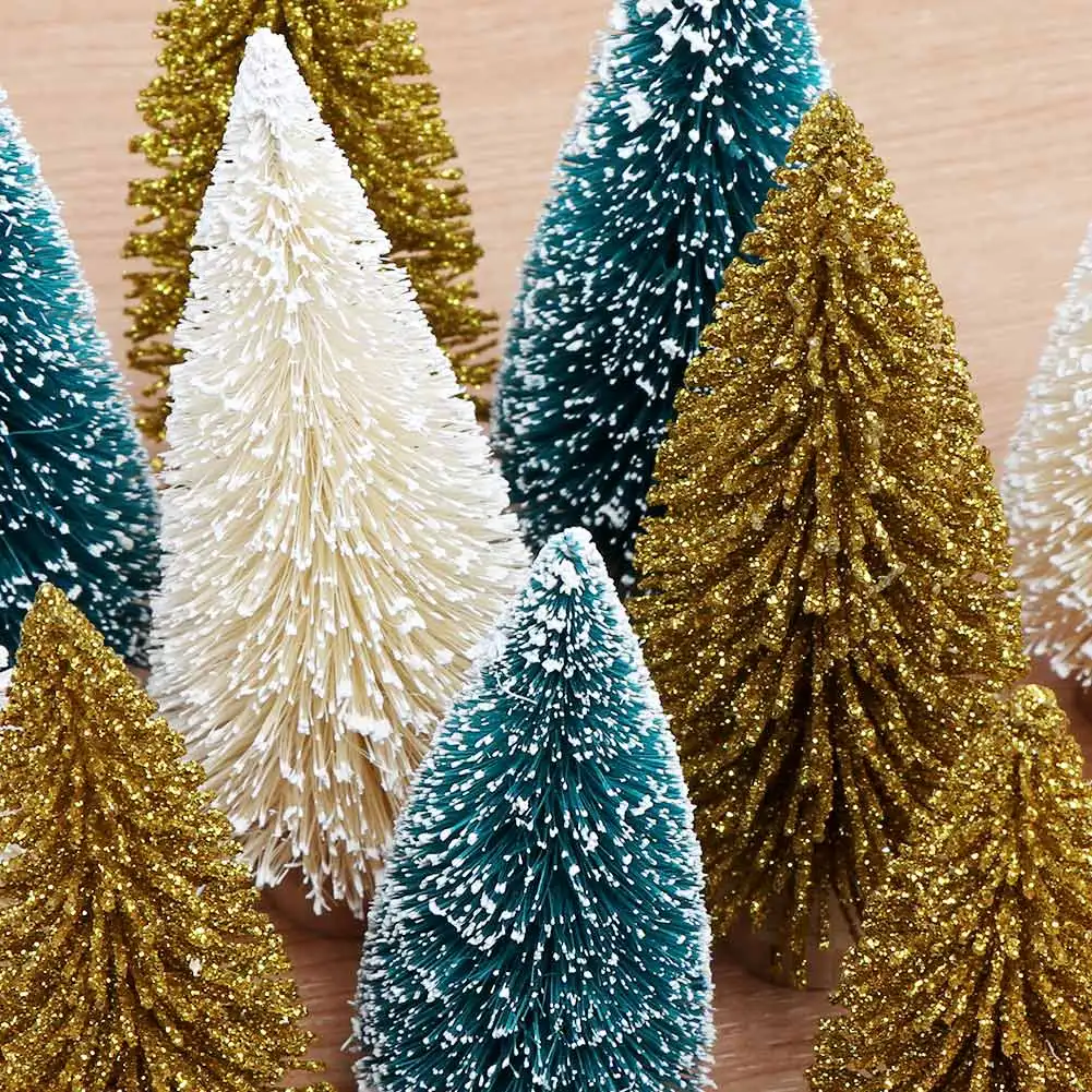 24PCS Artificial Mini Bottle Brush Trees Christmas Village Trees with Wood Base, Small Sisal Tree for Tabletop Christmas Decor