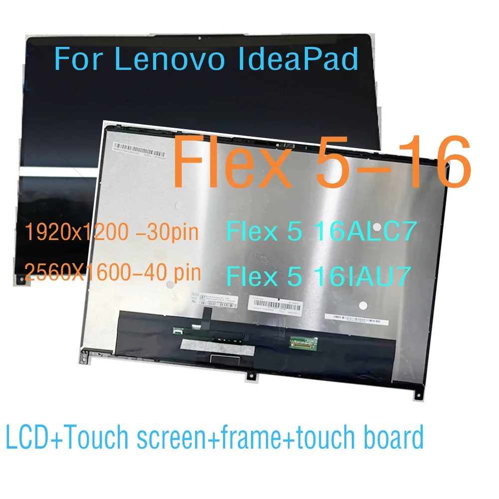 16 "Per Lenovo Ideapad Flex 5-16 Series Flex 5 16 Alc7 Flex 5 16 Iau7 Display Lcd Touch Screen Digitizer Assembly Frame