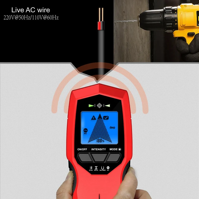 LCD Backlight Display Digital Wall Metal Sensor Wood Stud Finder AC Cable Scanner 3 Scanning Modes