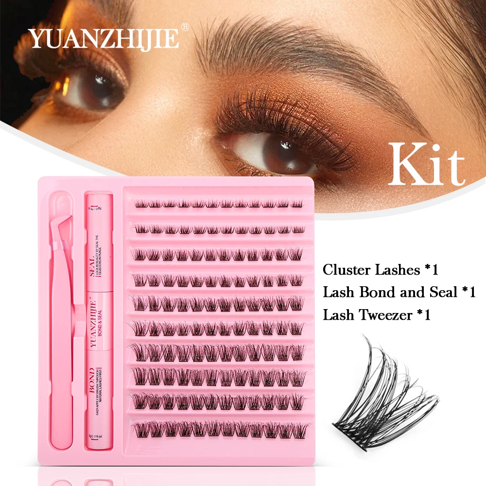 

New Arrival YUANZHIJIE DIY Clusters Self-grafting Eyelash Kit Easy Operate At Home Lash Glue and Stainless Steel Tweezers Makeup
