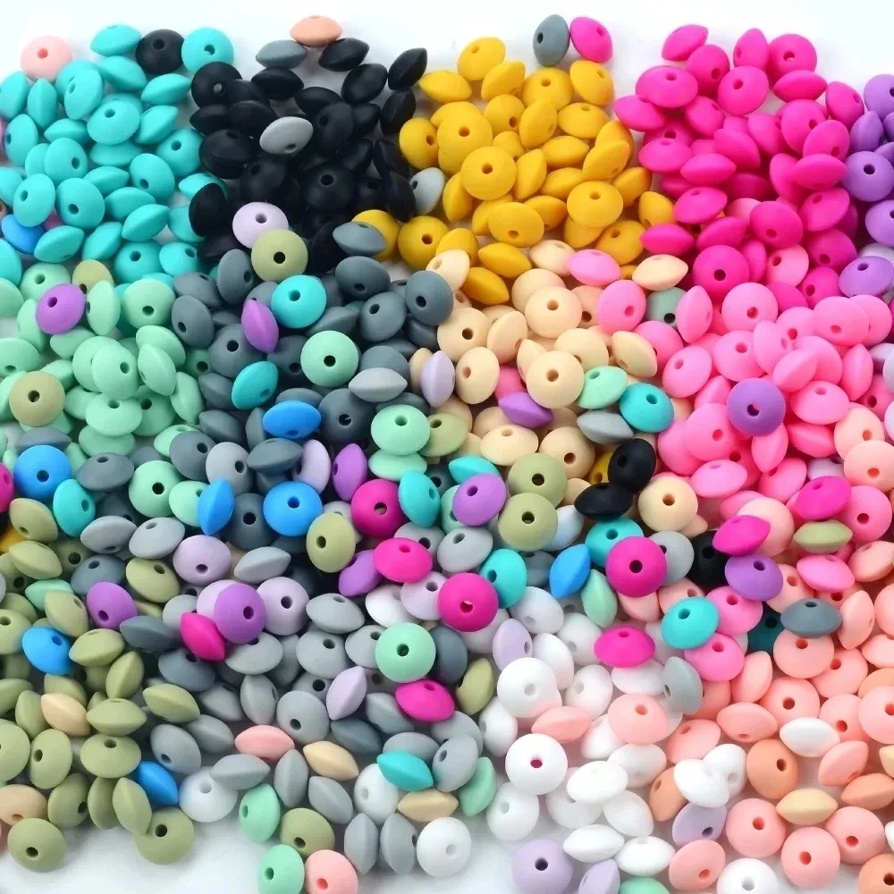 50 pièces/lot 12mm perles de lentilles en Silicone sans BPA bricolage breloques nouveau-né accessoire d'allaitement collier de dentition jouet de dentition