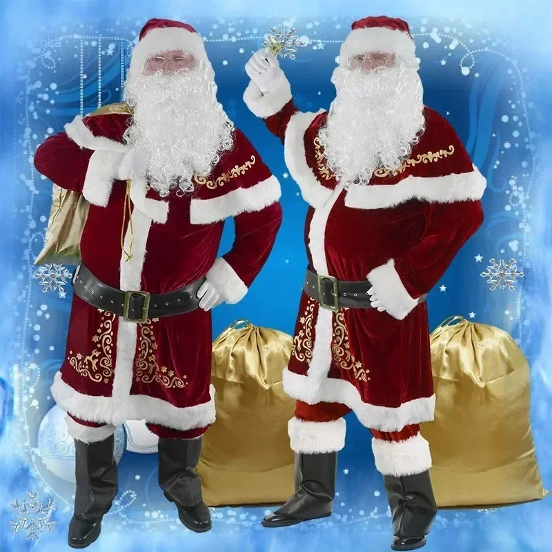 M-6XL Large Size Santa Costume for Men 8pcs/12pcs Set Red Deluxe Velvet  Christmas Party Cosplay for Adult Santa Claus Xmas Suits - AliExpress 15