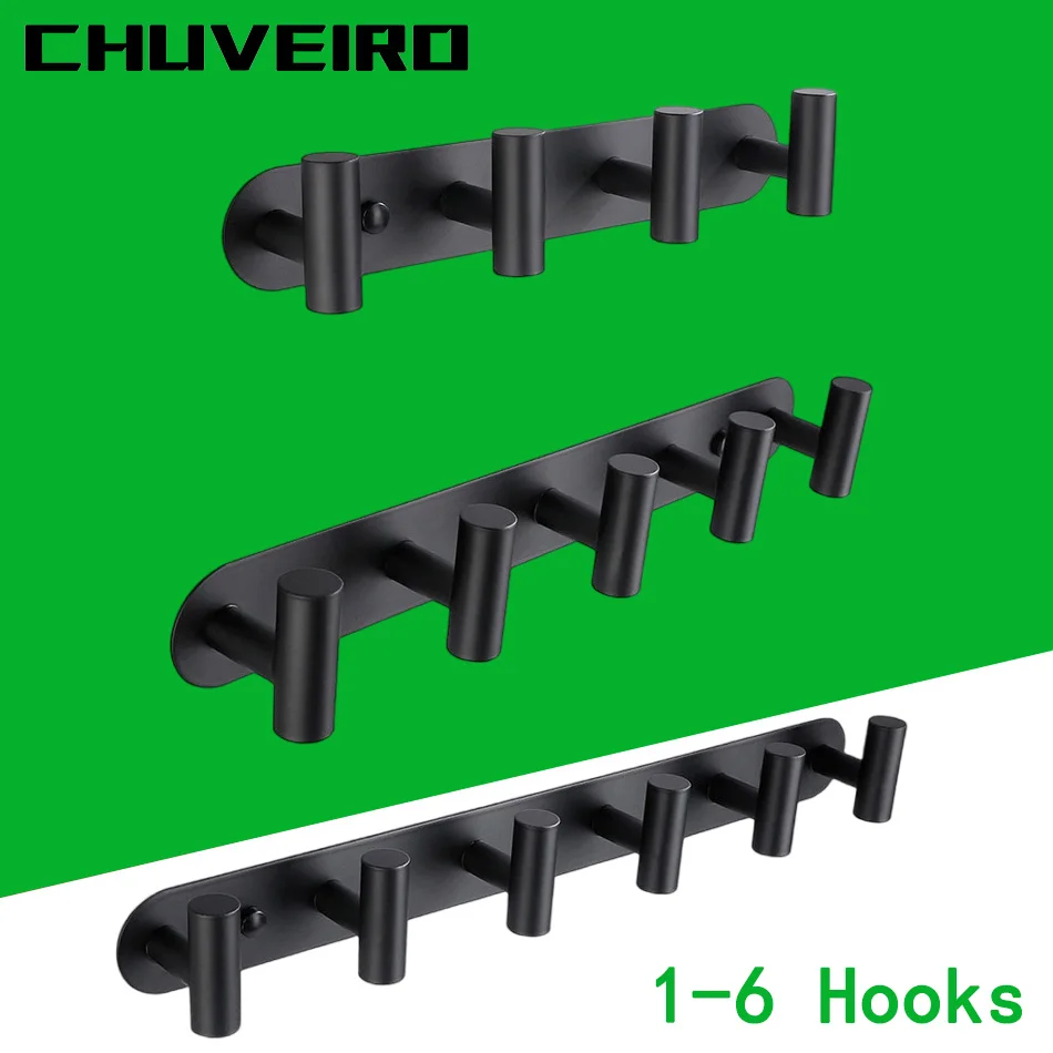 ตะขอแขวนผนังสีดำตะขอแขวนผ้าผ้าขนหนูเสื้อโค้ทผ้าเช็ดตัวที่หยุดประตูสำหรับห้องนอนห้องน้ำ1 2 3 4 5 6 1