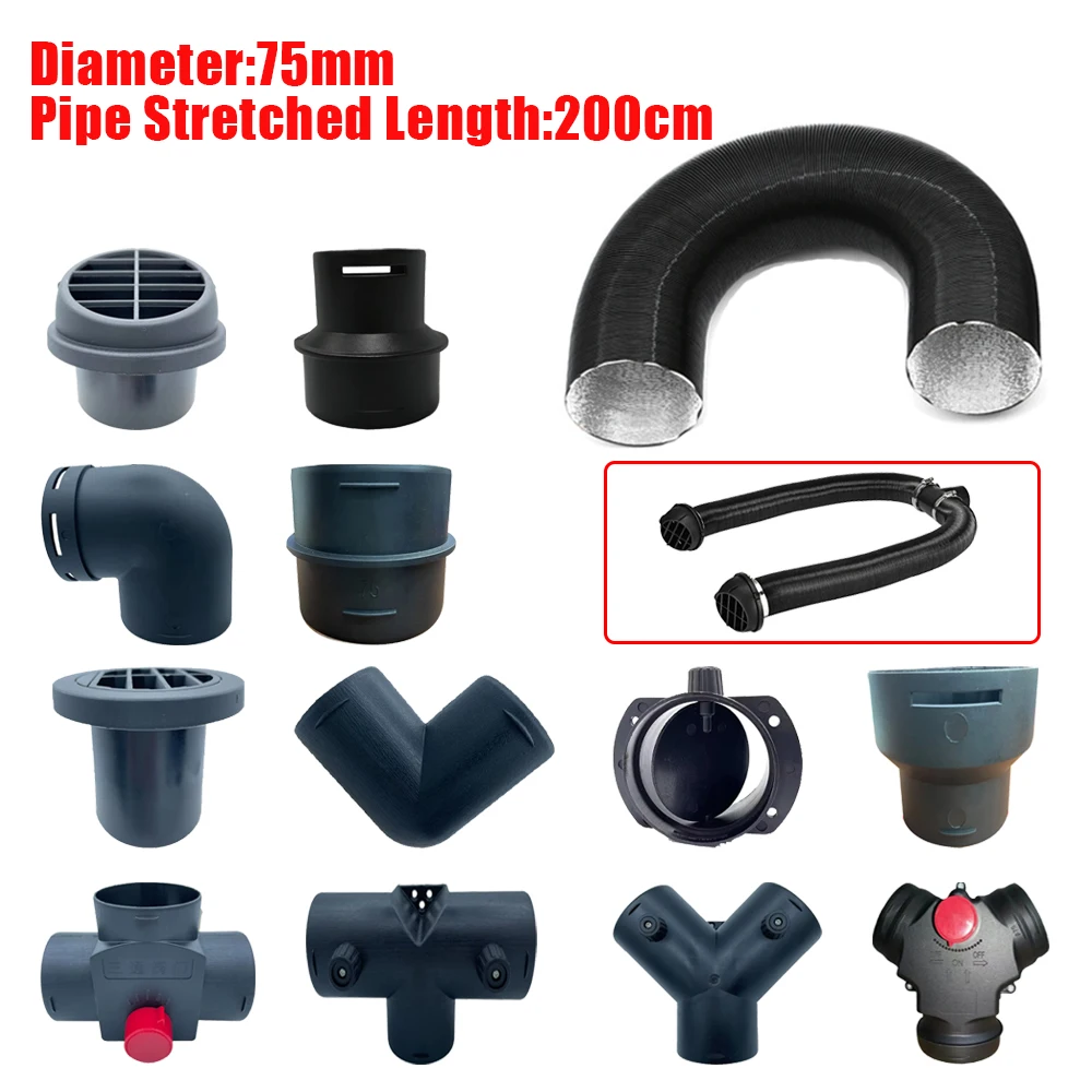 Air Diesel Heater Diesel Heater Exhaust Pipe Air Diesel Heater Duct Pipe Heater Duct Connector Air Heater Exhaust Connector Car Heater Accessories 75mm Diameter 2M Length Duct Pipe Tube Hose Outlet Exhaust Joiner Connector For Webasto Eberspaecher Car Truck