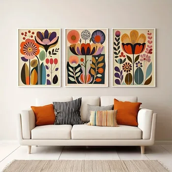 Scandinavian Folk Floral Canvas Set for Decor