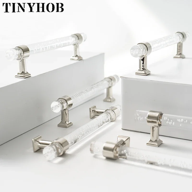 Clear Bubble Acrylic Handle Modern Style Drawer Knobs T Bar Handle Bathroom Pulls Kitchen Cabinet Door Pull