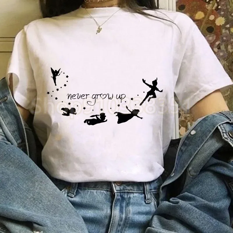 Cute Cartoon Women T-shirt Peter Pan Short Sleeve Never Grow Up Tshirt Harajuku 2024 Summer Streetwear Funny Y2k Clothes Top 4