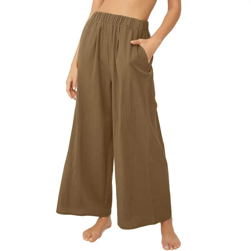 

Cotton Linen Women's Solid High Waist Pants Plus Size Loose Casual Wide Leg Trousers Autumn Spring Fashion Lady Clothes