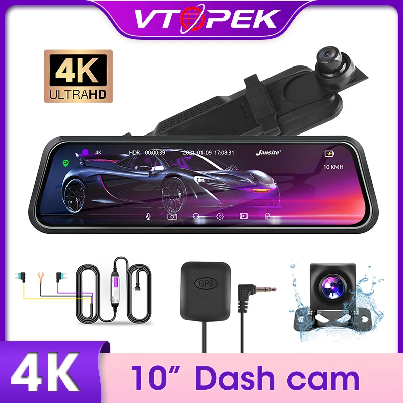 Vtopek 10" Car DVR Dash Cam 4K Front Camera Stream Media Video Recorder