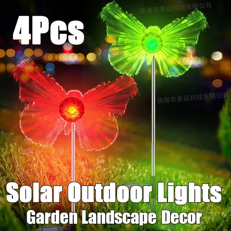 4Pcs Solar Fiber Optic Lawn Lights LED Colorful Luminous Floor Plug Outdoors Waterproof Garden Lamps Villa Courtyard Decorations