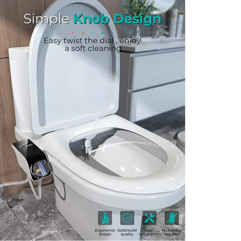 Bidet Attachment Ultra-Slim Toilet Seat Double Nozzle Spiral Adjustable Water Pressure Non-Electric Ass Sprayer With Hose