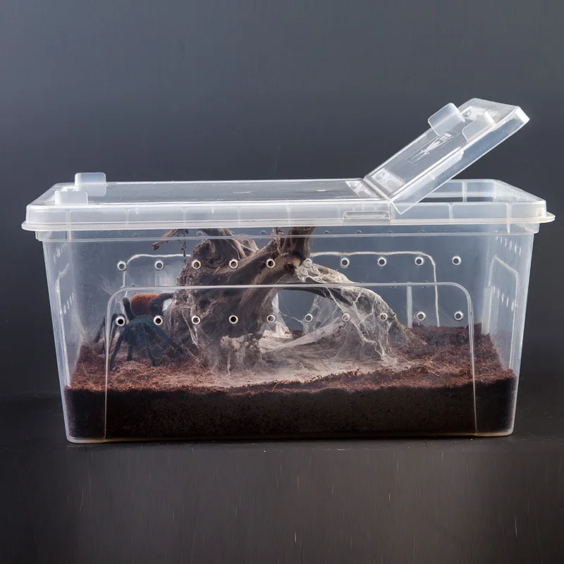 1pc Plastic Reptile Living Box Terrarium Transparent Reptiles Insect Container Transport Amphibians Breeding Food Feeding Box Aquarium Tank Vivarium Box
