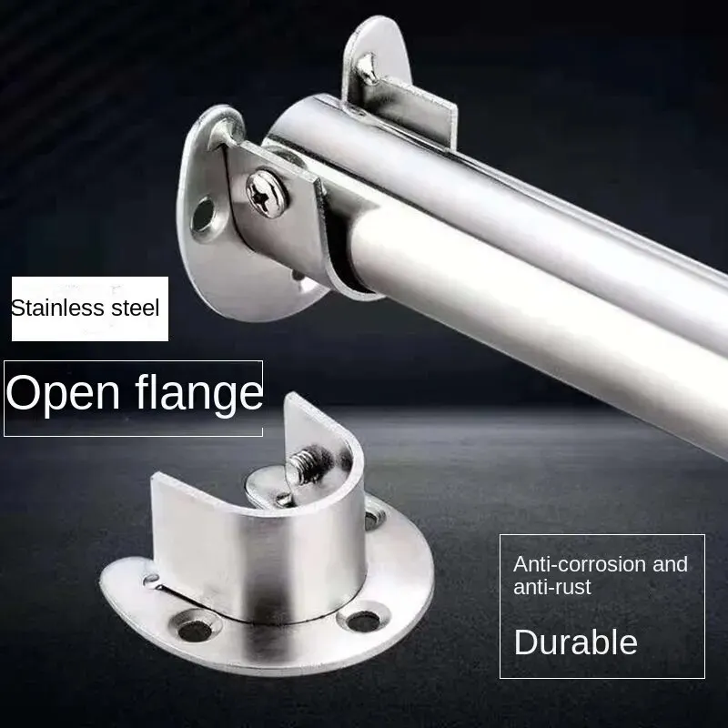 Hanger Rod Bracket 304 Stainless Steel Flange Seat Wardrobe Rod Fixing Hardware Accessories Curtain Rod Tube Hook Fixed Support
