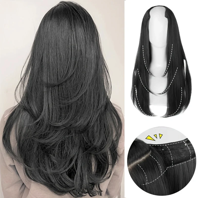 22Inch Women's Synthetic Long Hair Styling Long Hair Synthetic Wigs Layered Hair Extensions Top of the Head Increase Hair 1