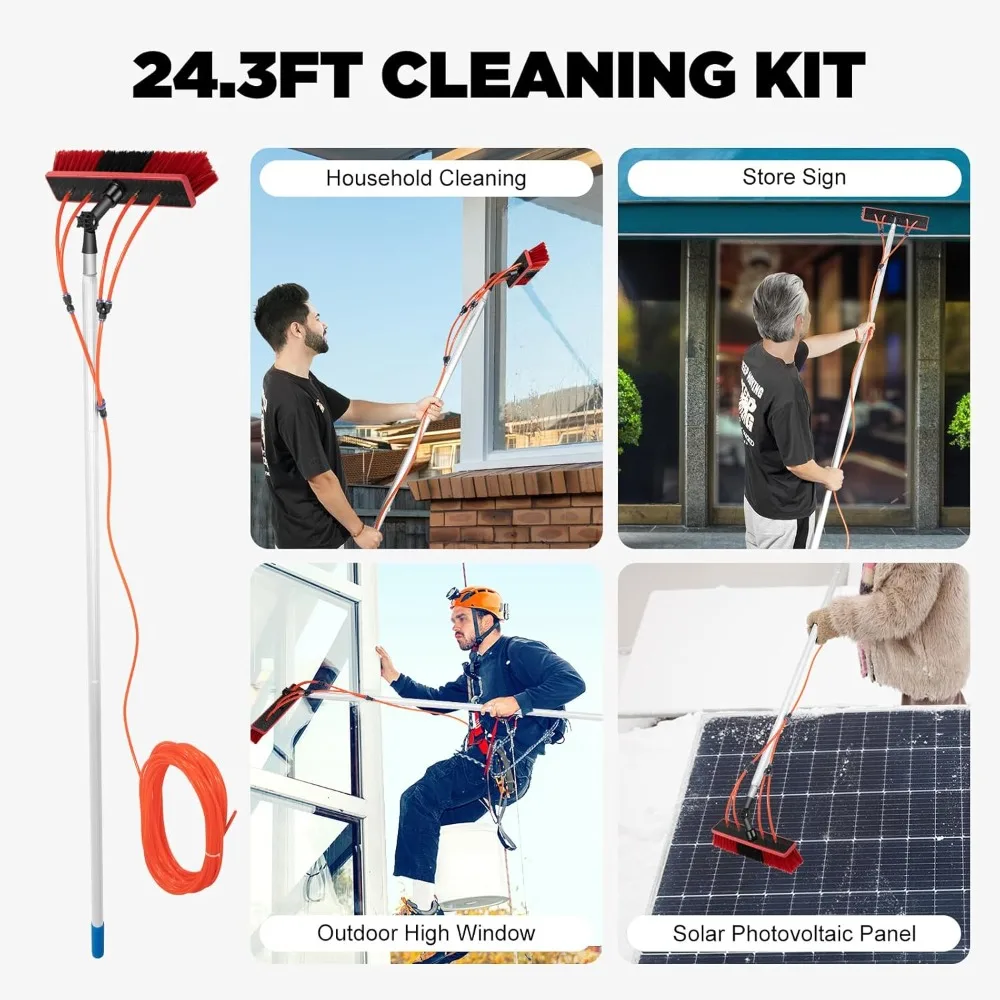 Water Fed Pole Cleaning Kit - 26FT Extendable Telescopic Brush For Windows & Solar Panels, 3-in-1 Wash/Brush/Scrape - View #7
