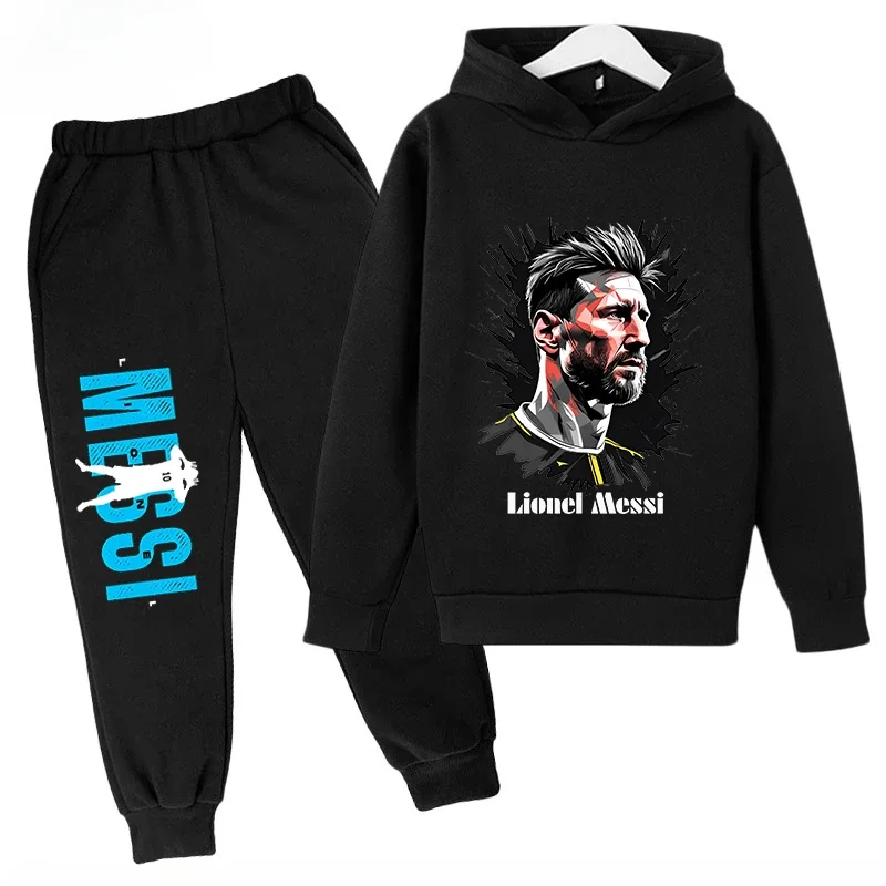 thumbnail image 1 of Conjunto de sudadera con capucha para niños y pantalones deportivos de 2 piezas para niños y niñas Ropa infantil con estampado de Messi Ropa de bebé, 1 of 5