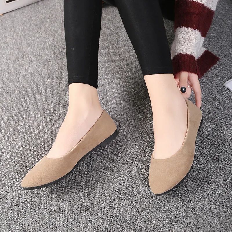 

Women Solid Color Flats Shoes Female Outdoor Casual Flock Shoes Spring And Autumn Candy-Colored Shoes Women's Plus Size Shoes