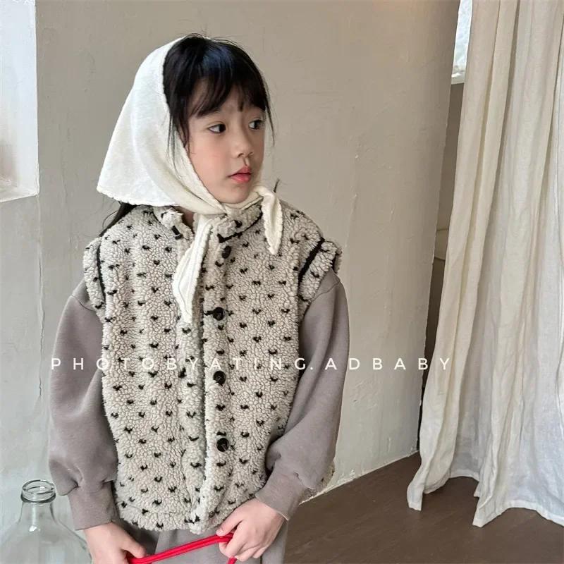 소녀 겨울 옷 가을 어린이 옷 두꺼운 양가죽 조끼 겨울 코트 모피 조끼