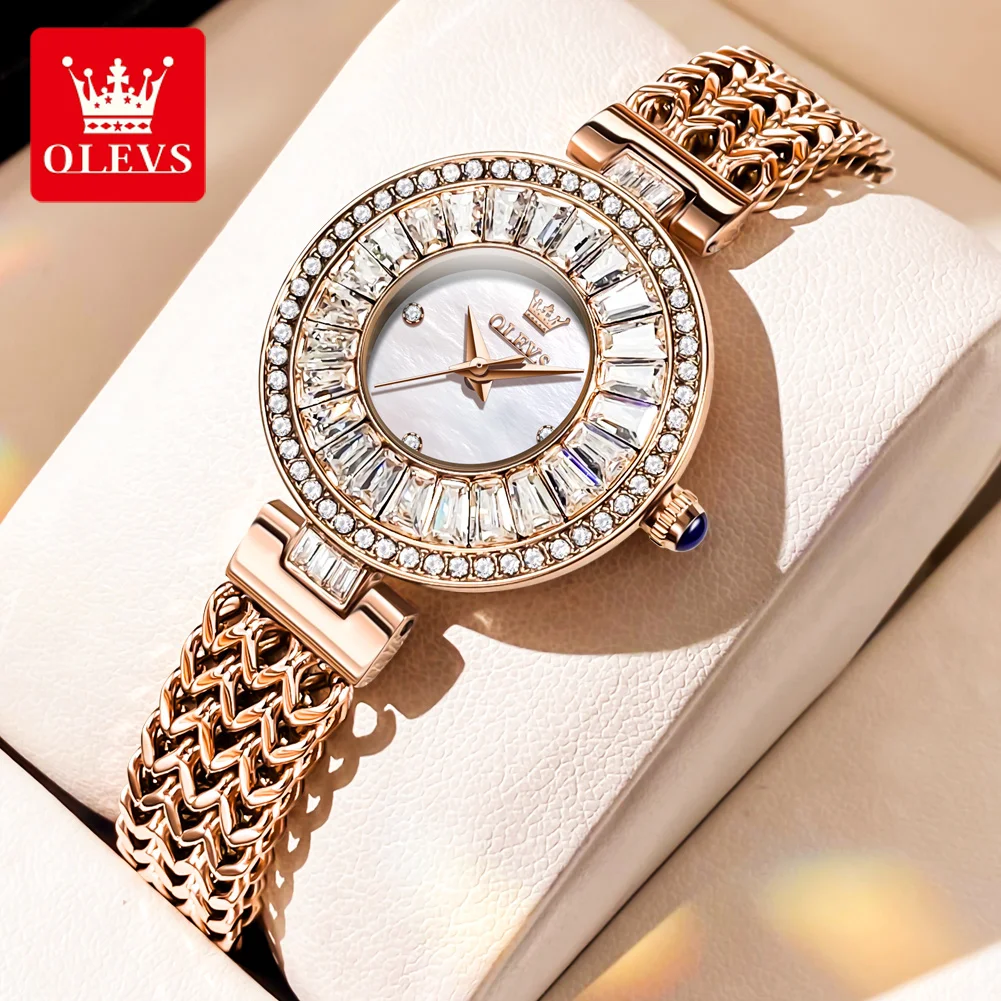 

OLEVS Luxury Brand Lady Quartz Watch Waterproof Elegant Stainless Steel Strap Women's Watches Diamond Dial Original Wristwatch